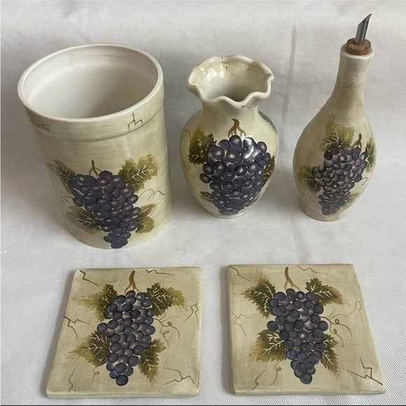 Olive Oil Bottle Cabernet Tabletops Unlimited Hand Painted Ceramic Oil Bottle - Picture 10 of 10